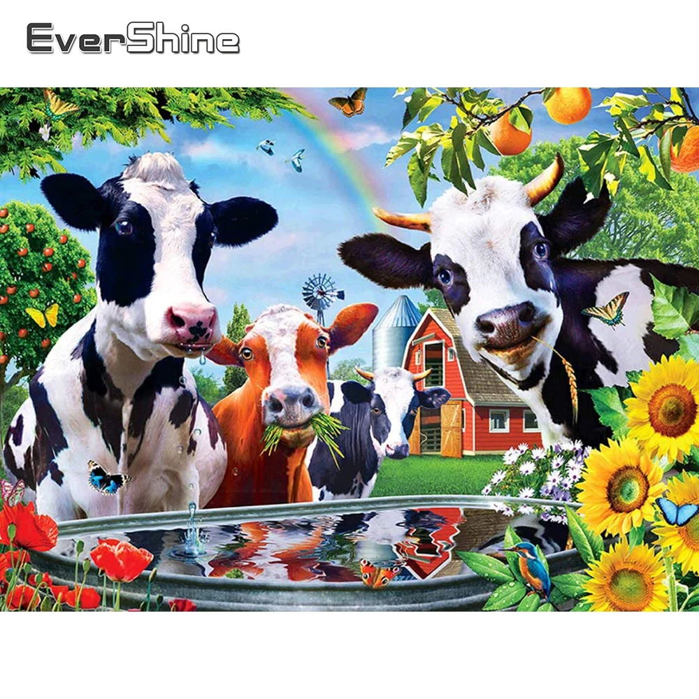 

Картина для алмазной вышивки с изображением коровы, квадратные Стразы