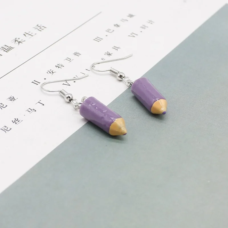 Girl Creative Pencil Earrings Resin Charm Fashion Simulation Sweet Crayon Jewelry Gift 1 Pair images - 6