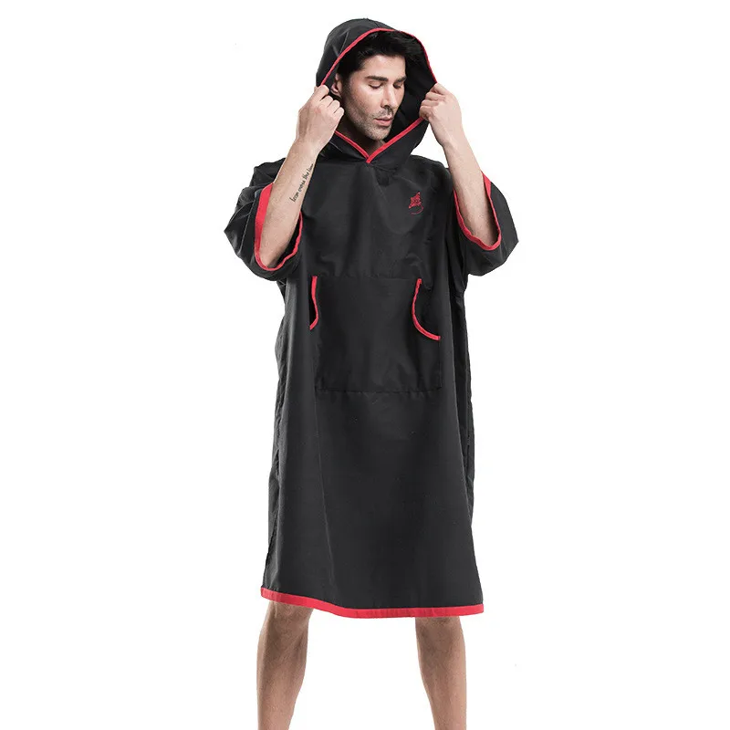 Черное банное полотенце с вышитым логотипом пляжное капюшоном для взрослых