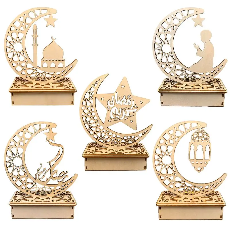 

Светодиодный декоративный светильник в форме Луны Eid Mubarak Рамадан DIY деревянные настольные украшения