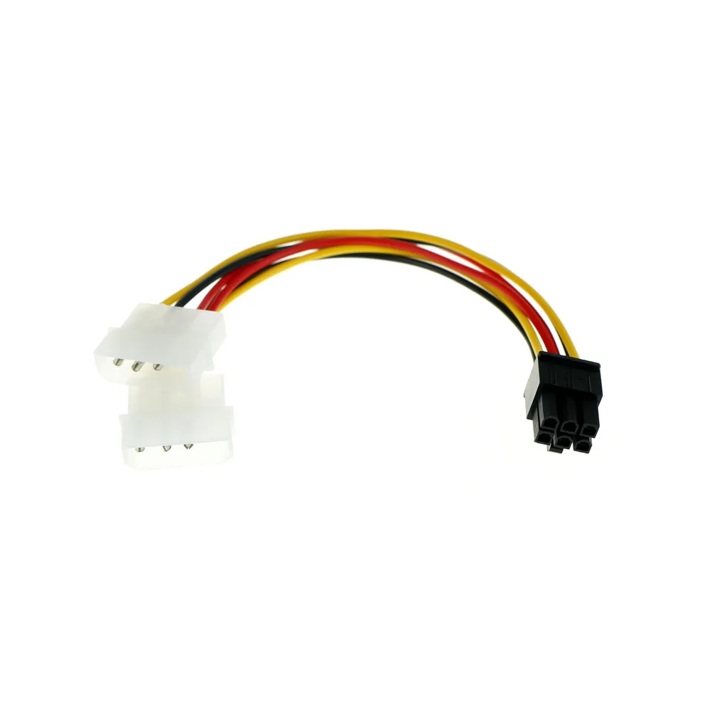

Адаптер питания 2 шт./лот 2x4 Pin Molex-6 Pin PCI-E ATX PSU, видеокарта, преобразователь, кабель, линейный адаптер, кабели питания