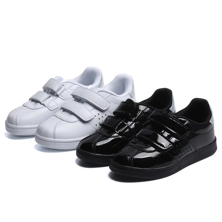 Кроссовки из лакированной кожи для мальчиков и девочек черно-белые кроссовки