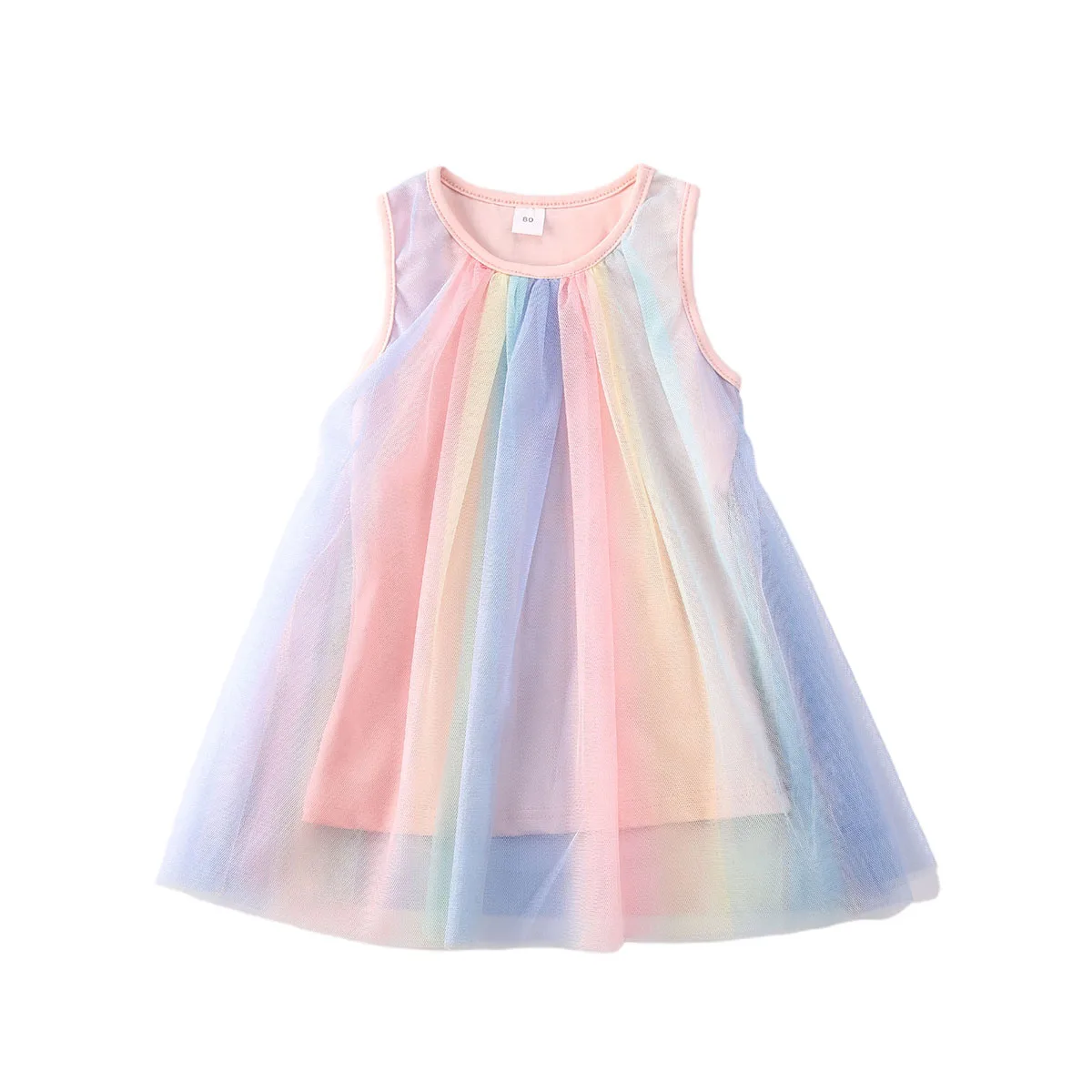 1-6Y Summer Princess Infant Baby Girls Dress Rainbow Print Sleeveless Lace Tutu Mini Sundress | Детская одежда и обувь