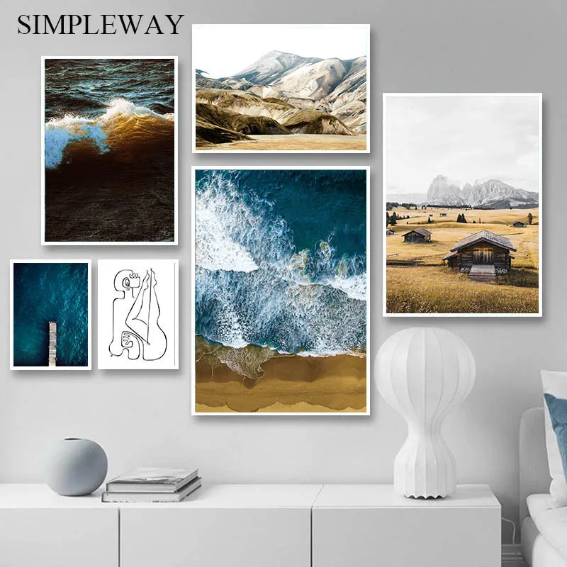 Скандинавская декорация Настенная картина искусство естественный океан волна
