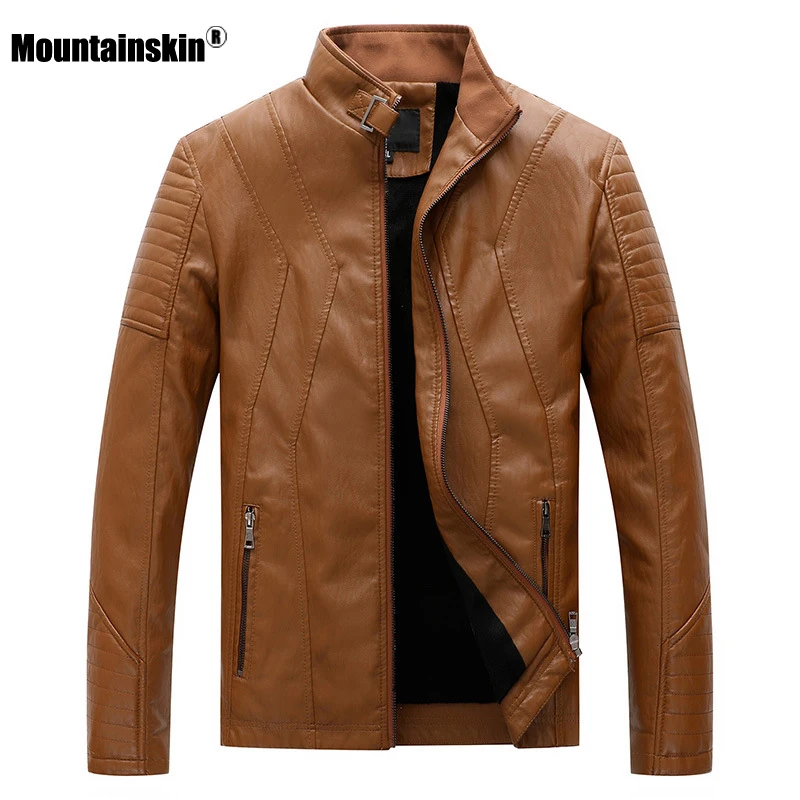 Mountainskin, новинка, кожаная мужская куртка, зима, осень, мужские кожаные куртки, мотоциклетные, ПУ кожа, Мужская модная повседневная брендовая одежда, SA778