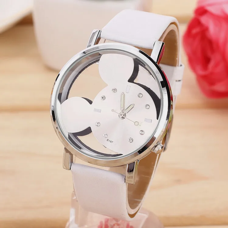 Disney Mickey leather quartz bracelet children's watch cartoon cute kids watch male female students watches birthday gifts