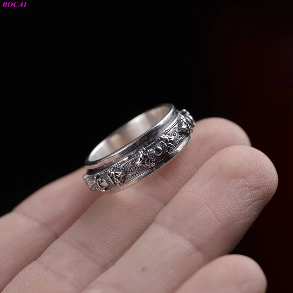

BOCAI Sterling silver 925 rings 2021 new retro craft Vajra pestle Thai silver rotatable index finger ring for men and women