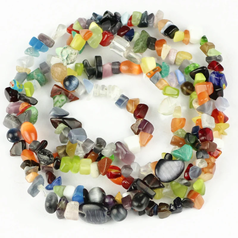 Смешанные бусины из натурального радужного кристалла с бирюзой и гравия 84 см