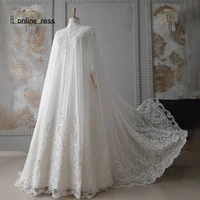 bbonlinedress ivory moroccan wedding dress 2021 lace evening dress elegant formal dress cloak sleeves caftan muslim party dress