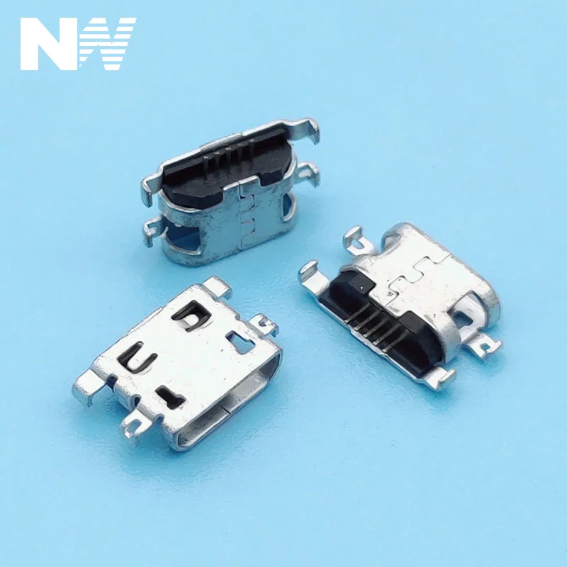 10Pcs Micro Usb 5Pin Connector Heavy Plate 1.6Mm No Side Flat Mouth Without Curling Side Female For Mobile Phone Usb Tail Plug