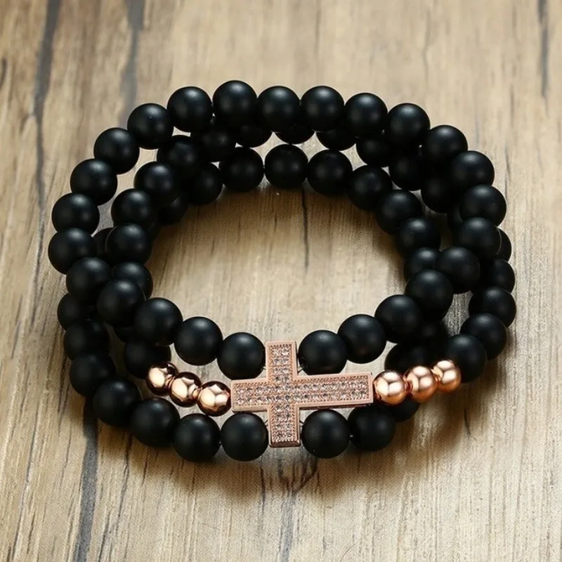 Бисер мужской Браслет Крест Браслеты с подвесками черный камень из бисера