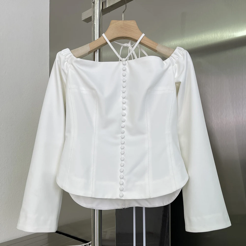 

2021 Autumn new shirt ladies fashion sexy one-shoulder white blouses