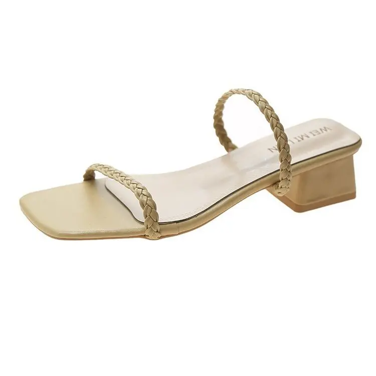 

Female Shoes Womens Slippers Outdoor Med Square heel Luxury Slides Rubber Flip Flops 2021 Block Designer Summer Hawaiian PU Hoof