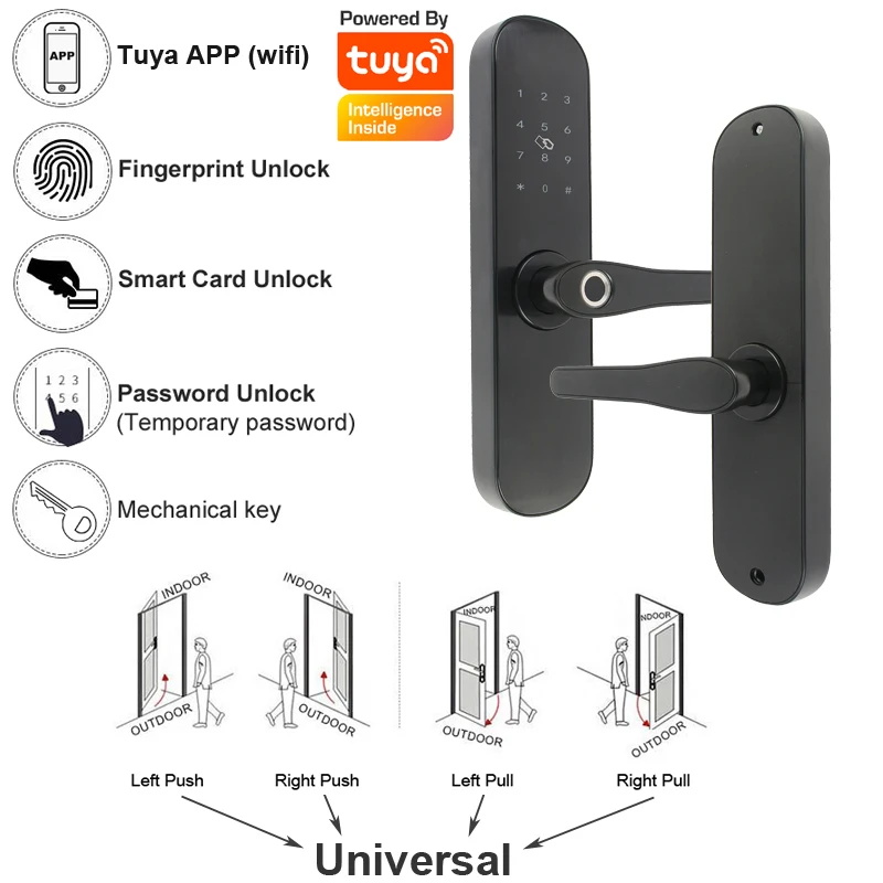 

RAYKUBE-cerradura de puerta con huella dactilar para el hogar, dispositivo de cierre inteligente con Wifi, desbloqueo por aplica