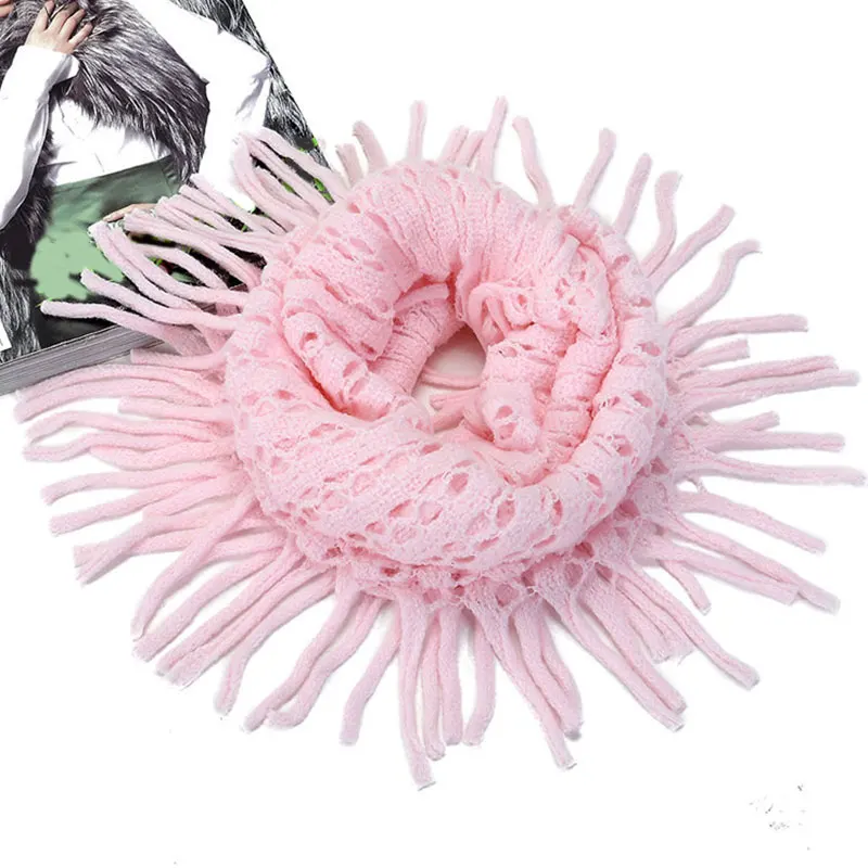 Новое поступление Модный осенне-зимний теплый вязаный шарф с кисточками на шее