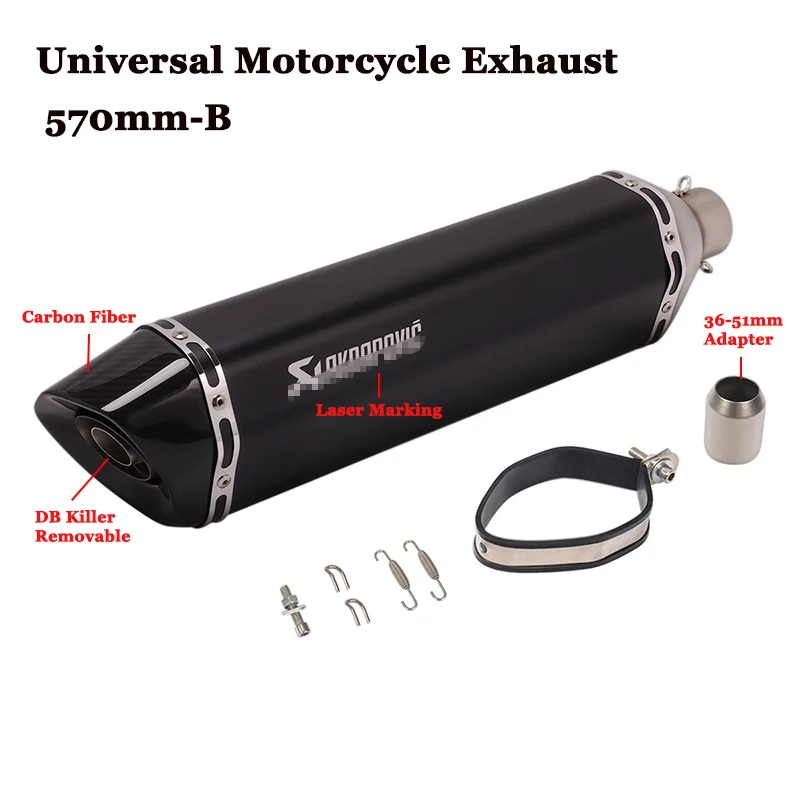 570mm B Akrapovic, 470 мм, 570 мм, универсальный, мотоциклетный, выхлопная, Модифицированная, глушитель, труба с DB killer для sx125 gsr 600 tmax 530 z1000 - Цвет: 570mm B