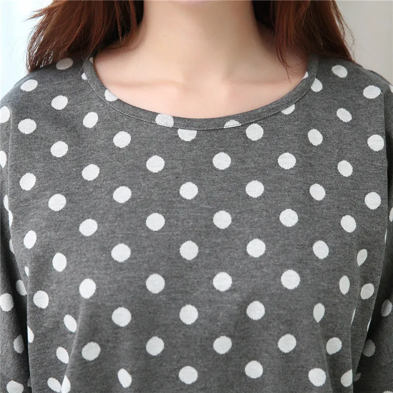 Женские модные пижамы в горошек с принтом из 100% хлопка длинными рукавами