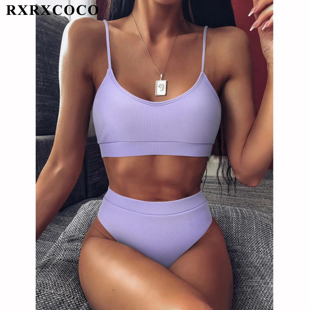 RXRXCOCO женский купальник 2021 ребристый купальный костюм комплект бикини пуш ап