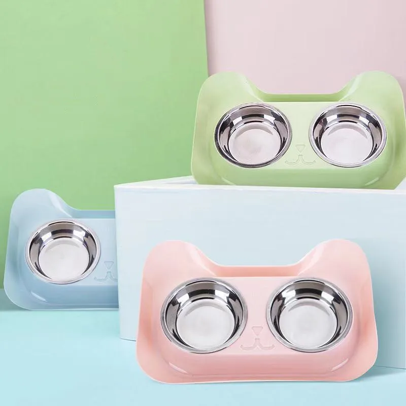 Миска для кошек двойная миска нержавеющая сталь кошка рис собачья герметичная