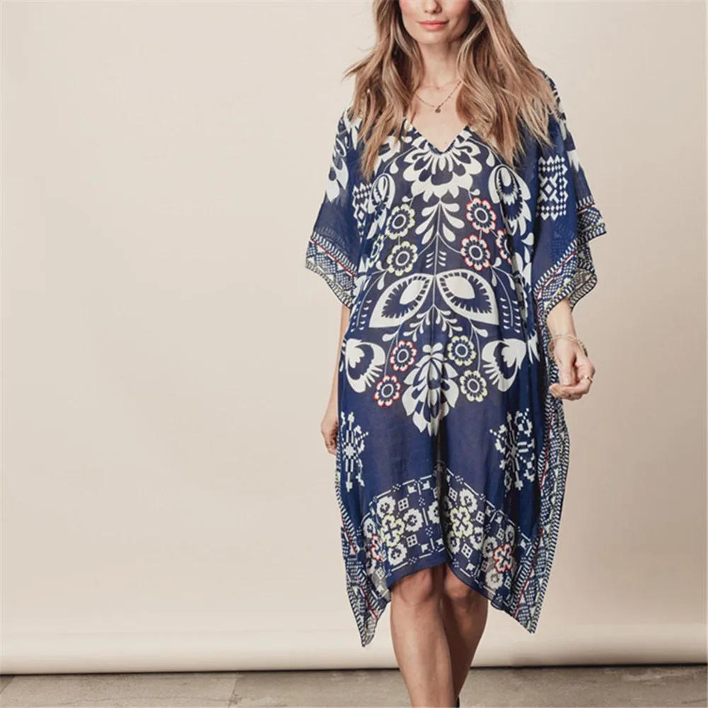 Сексуальный женский шифоновый купальник бикини Пляжная туника с принтом пляжная