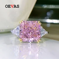 oevas 100 925 sterling silver 1010mm pink high carbon diamond ice flower cut rings for women sparkling wedding fine jewelry