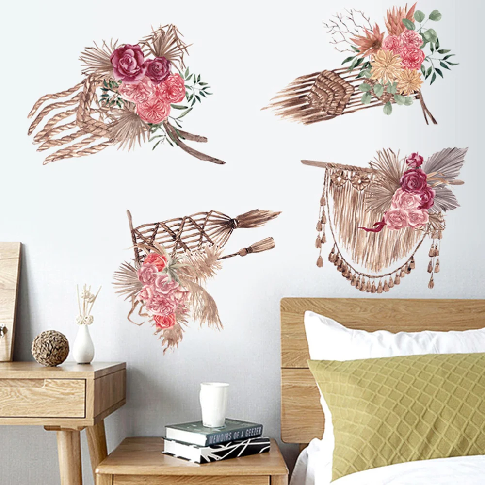 

2 Sheets Multipurpose Ethnic Flower Wall Decal Removable Home Room Wall Sticker