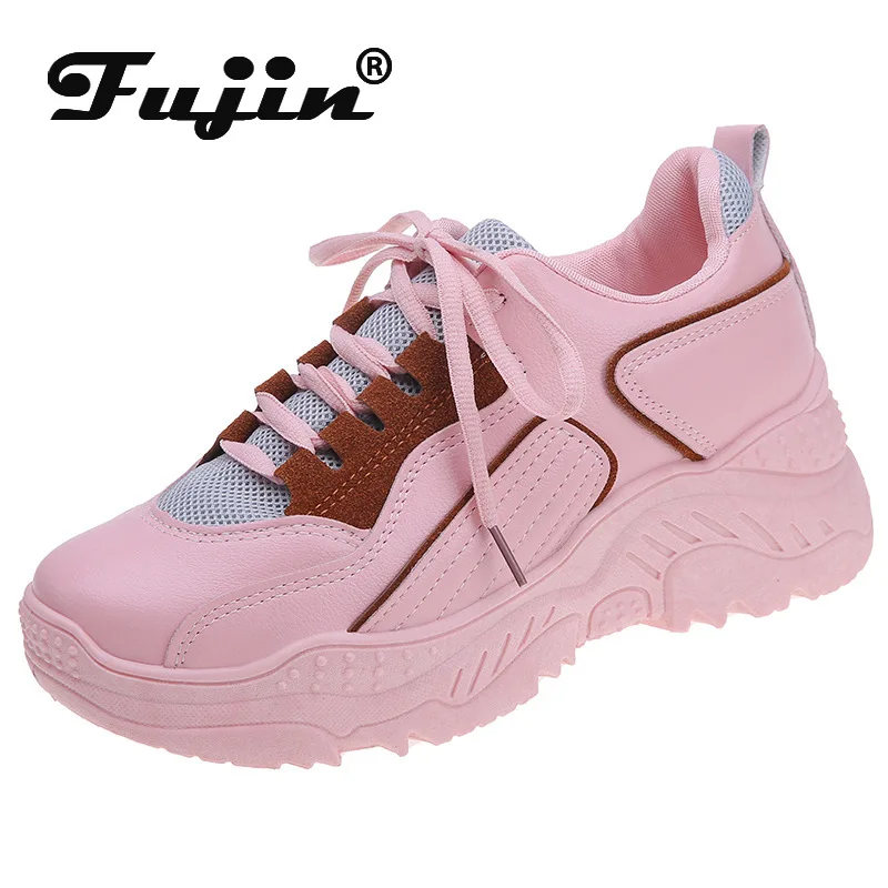 Женские кроссовки на толстой подошве Fujin разноцветные дышащие с круглым носком и