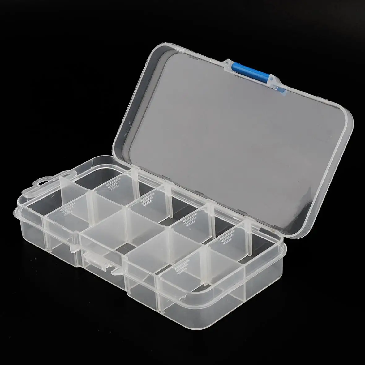 

5 Inch 10 Grid Transparent White PP Plastic Portable Multifunctional Parts Storage Tool Box with 130mm Length and 75mm Width