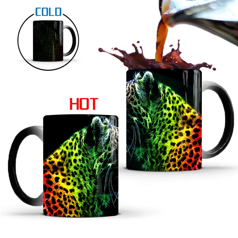 

1Pcs New 350ml Ceramic Milk Coffee Tea Cups Leopard Color Changing Mugs Gift for Friends Family
