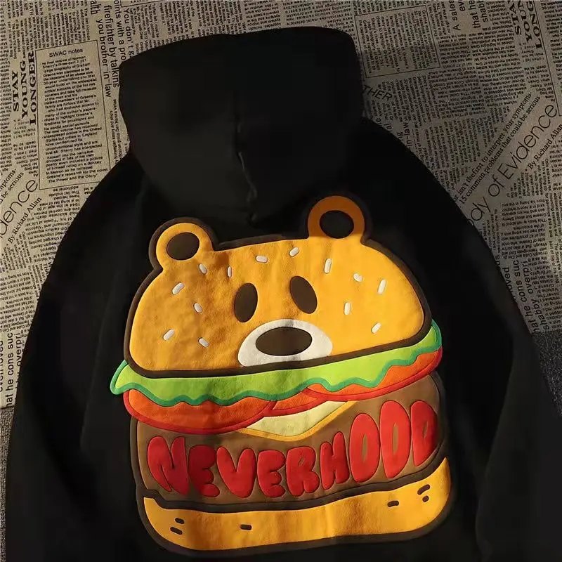 

Japanese Fashion Hip Hop Streetwear Sweatshirt Hoodies Women Bear Letter Print Pullover 2021 Autumn Harajuku Hoodie Black Casual