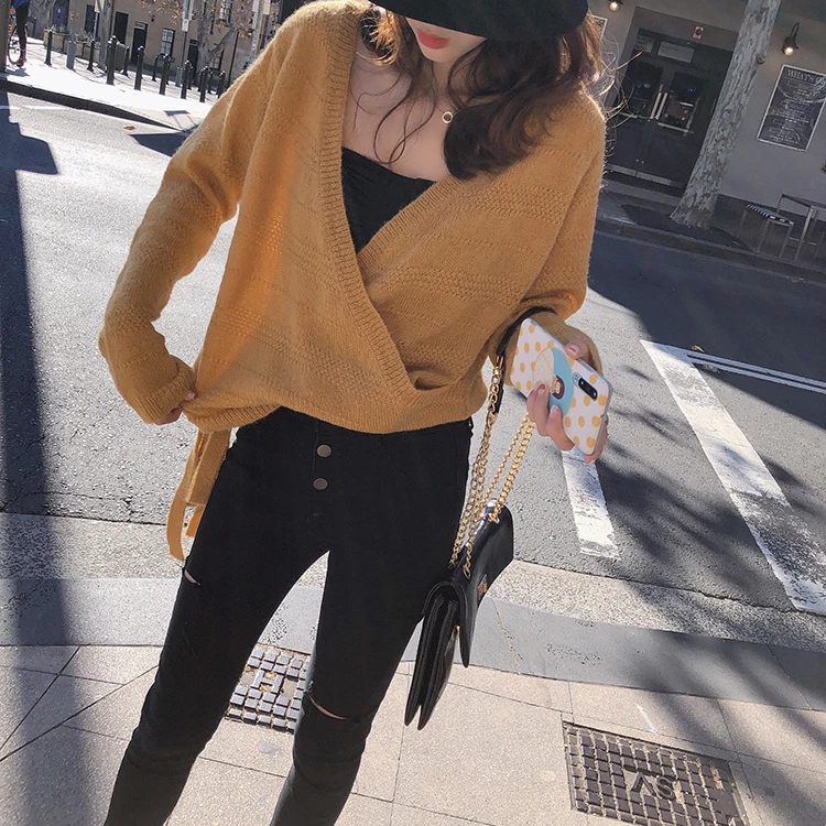 MISHOW, Осенний вязаный пуловер для женщин, Vneck, длинный рукав, свободный, однотонный, вязаный свитер, MX19C5428