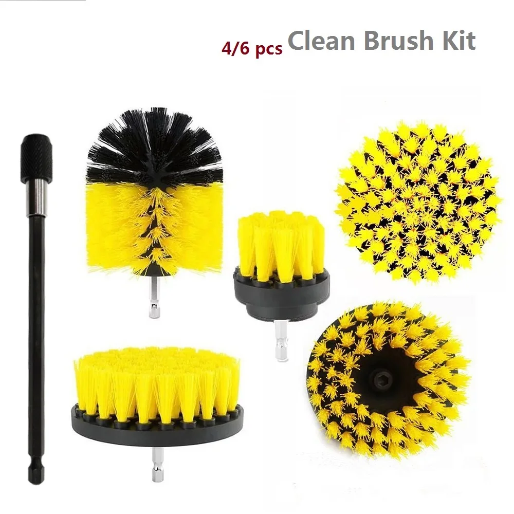 

4/6pcs Electric Scrubber Brush Drill Brush Kit Plastic Round Cleaning Brush Tool for Carpet Glass Car Tires Nylon Brushes