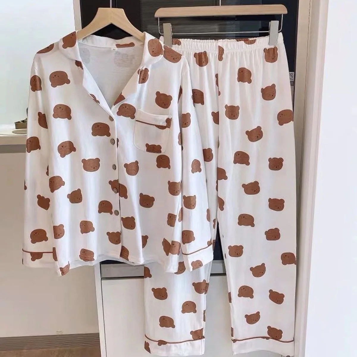 Women Cotton Pajamas Set Long-sleeved Japanese Style PJ Suit for Spring and Autumn Home Wear