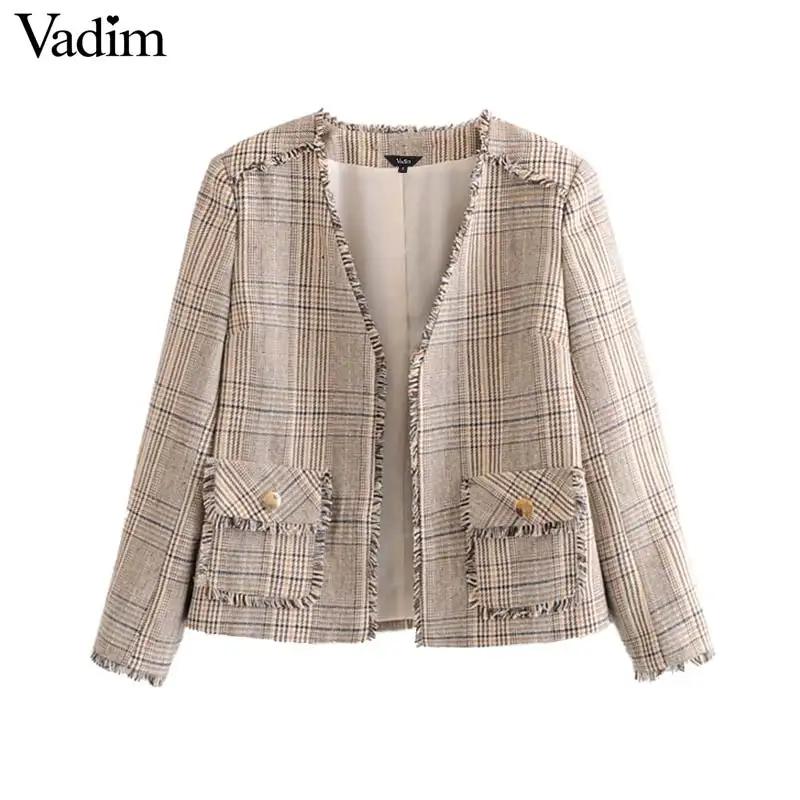 Vadim Женская модная твидовая куртка с кисточками в виде гусиных лапок лоскутные