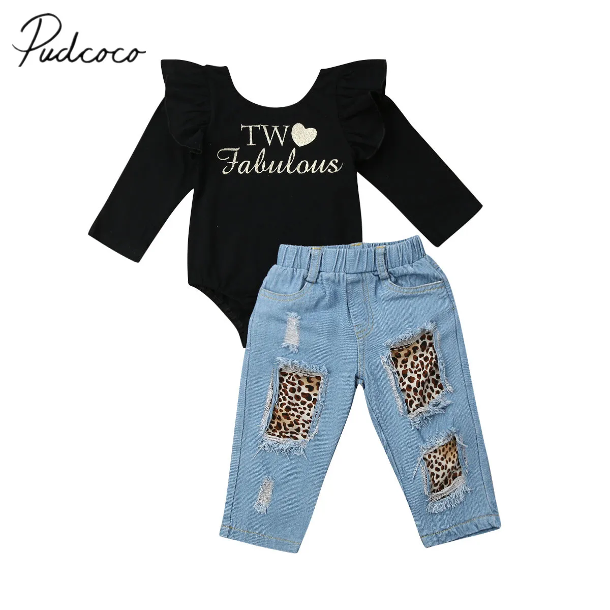 2 шт. Детский комбинезон с длинным рукавом и оборками из джинсовой