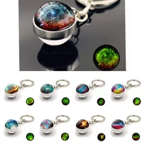 luminous sun galaxy metal keychain planetary fantasy double sided glass ball pendant male and female schoolbag accessories