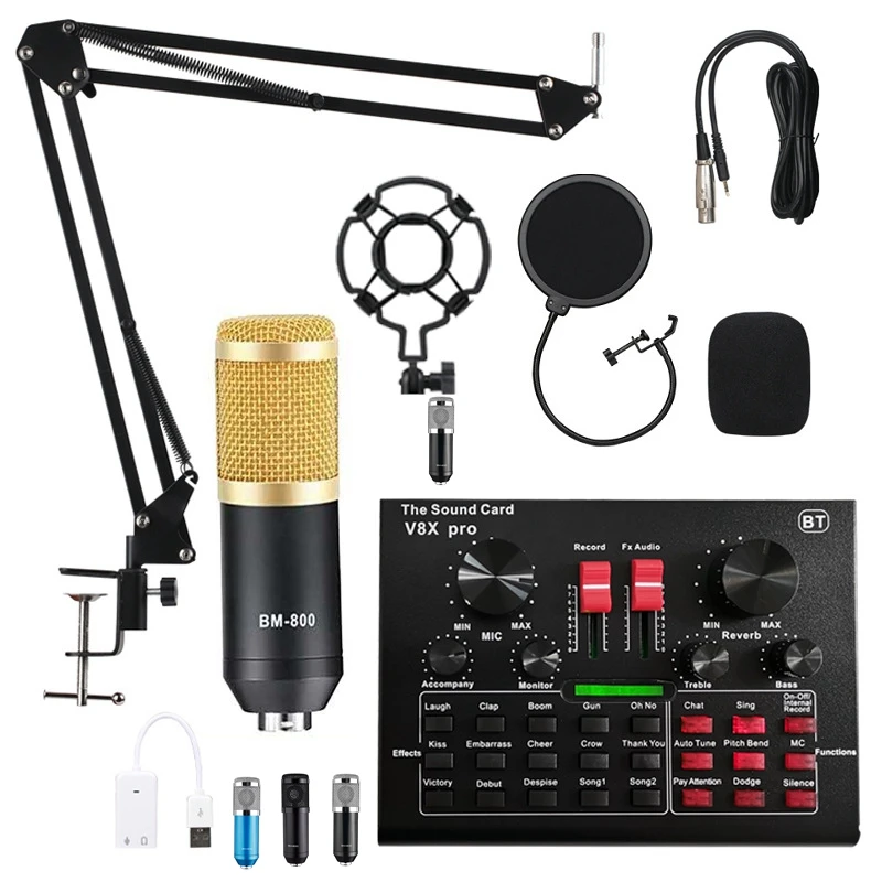 

V8X PRO Audio Mixer BM800 Condenser Microphone Live Sound Card BT USB Game DSP Recording Professional Streaming V9X Phone