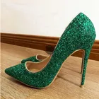 Женские блестящие туфли-лодочки зеленого цвета, с острым носком, на высоком каблуке 81012 см