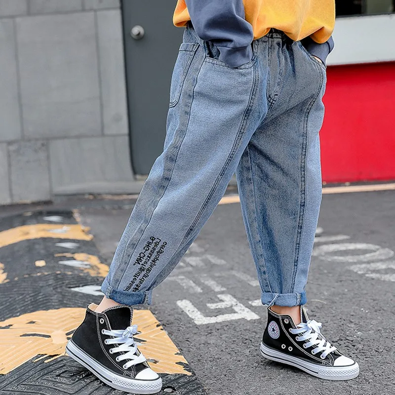 Детская одежда джинсы джинсовые штаны-шаровары для мальчиков свободные брюки с