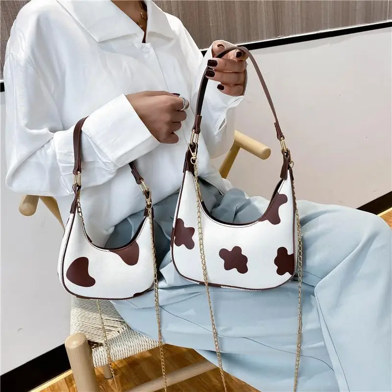 

Top-handle Bags Women PU Cow Pattern Kawaii Handle Bag All-match High Street Underarm French Korean Style Single-shoulder Retro
