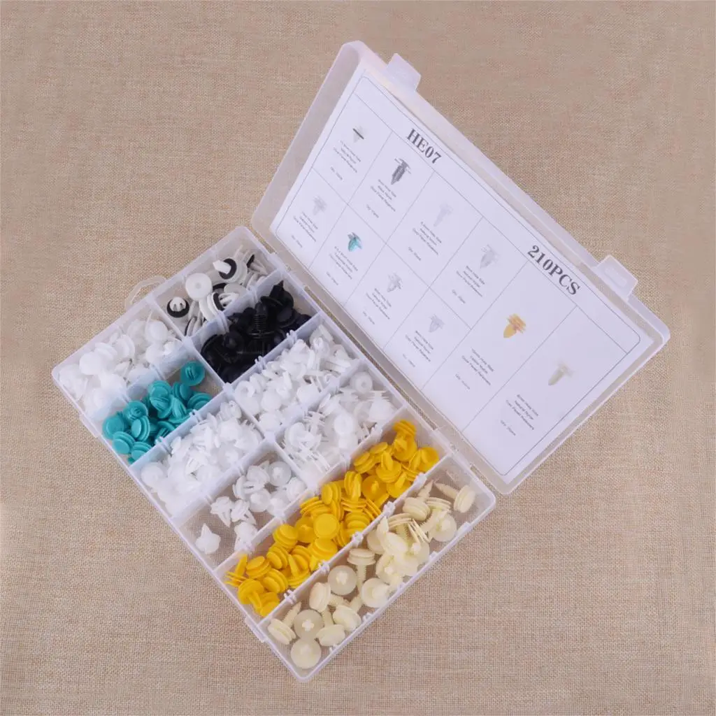 

DWCX ABS 210 шт. заклепки для кузова автомобиля бампера отделка двери зажим Крепление булавка ассортимент подходит для фотоford Jeep Toyota BMW и т. д.