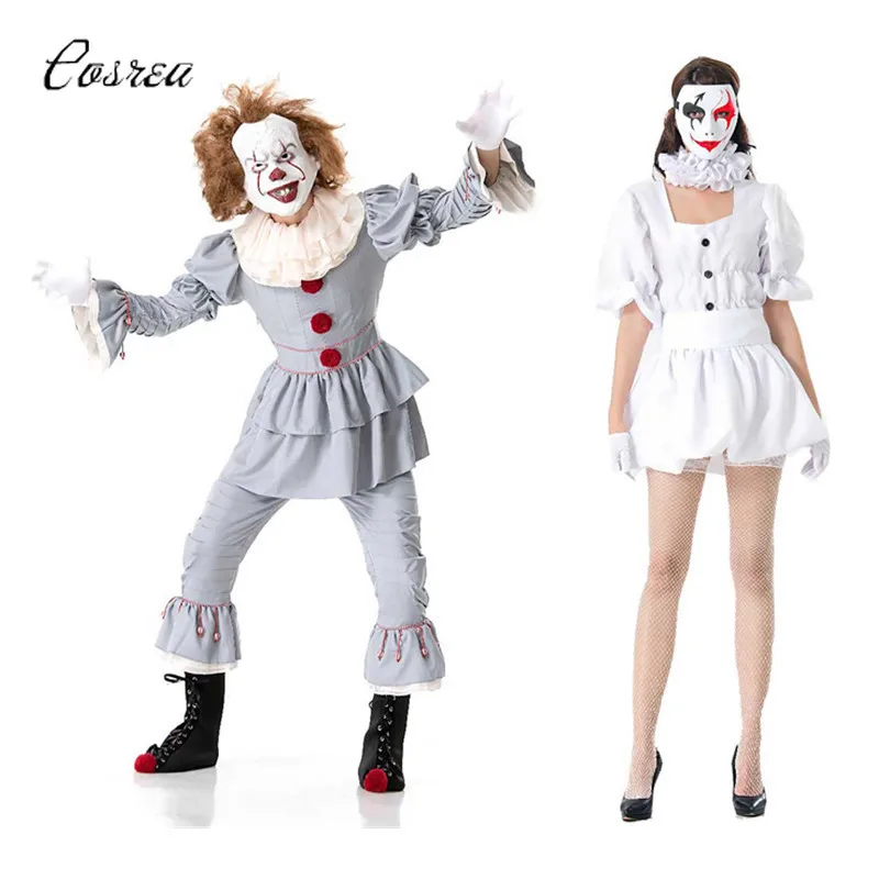

White Stephen King's It Cosplay Costume Adult Pennywise Costume Sexy Clown Costume Halloween Outfit Suit Female Joker Costume