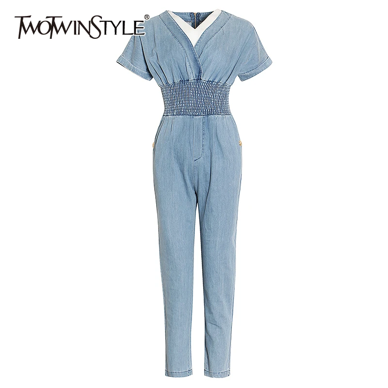 Женский комбинезон TWOTWINSTYLE весенний с короткими рукавами и высокой талией