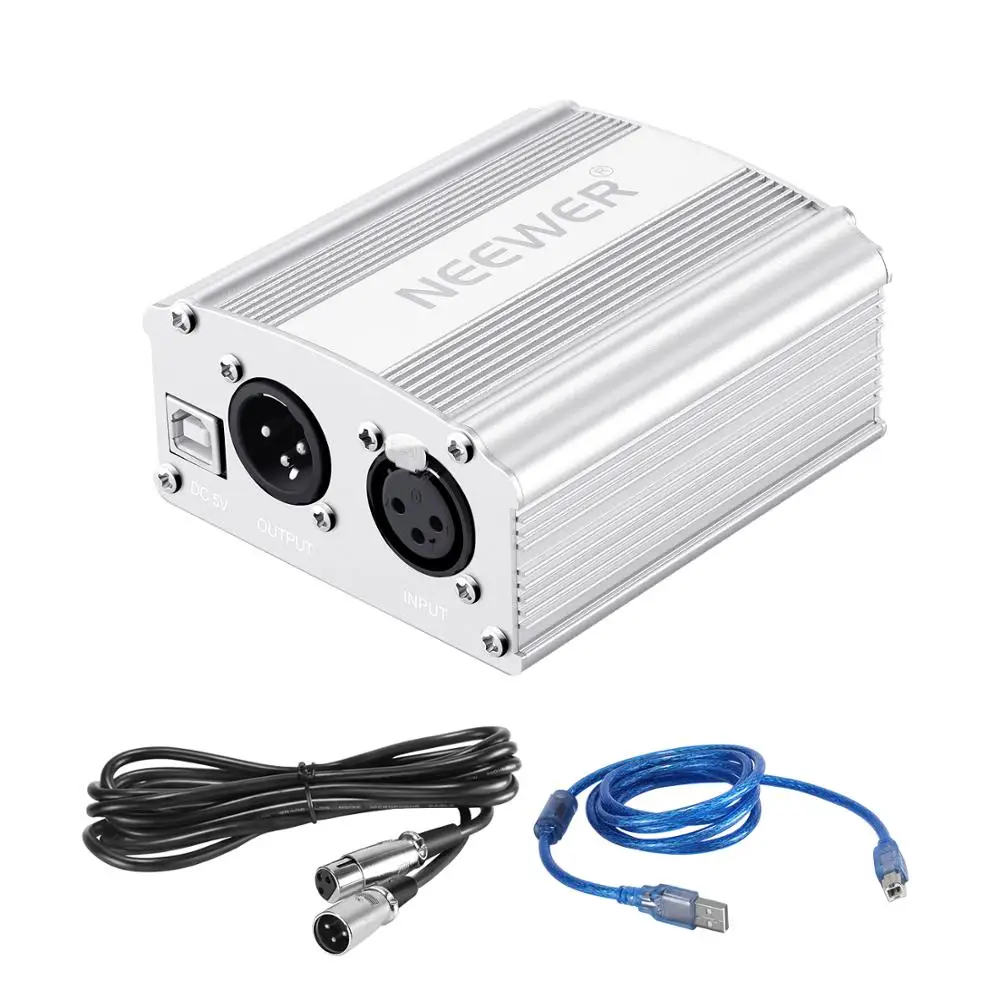 

Neewer 1-Channel 48V USB Phantom Power Supply 5 feet USB Cable XLR to XLR 3Pin Microphone Cable for Any Condenser Microphone