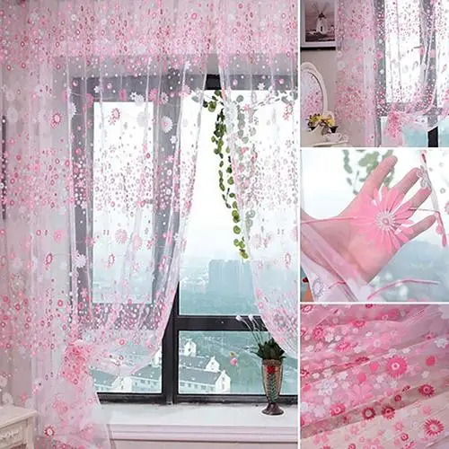 

Pastoral Floral Voile Sheer Tulle Window Interiore Curtain Valance Door Living Room Divider Drape Decoration bedroom Curtains