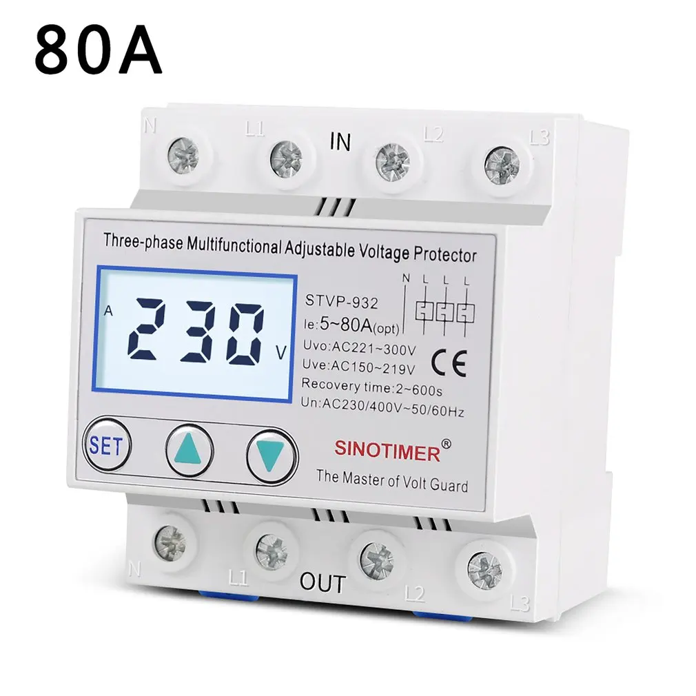 

Industrial Three Phase AC 380V Adjustable Surge Voltage Protectors Automatic Recovery Over Under Voltage Potective Devices