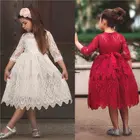 Рождественское цветочное кружевное платье с вышивкой для девочек, детские платья для девочек, принцессы, осенне-зимнее праздничное платье, Детская свадебная одежда