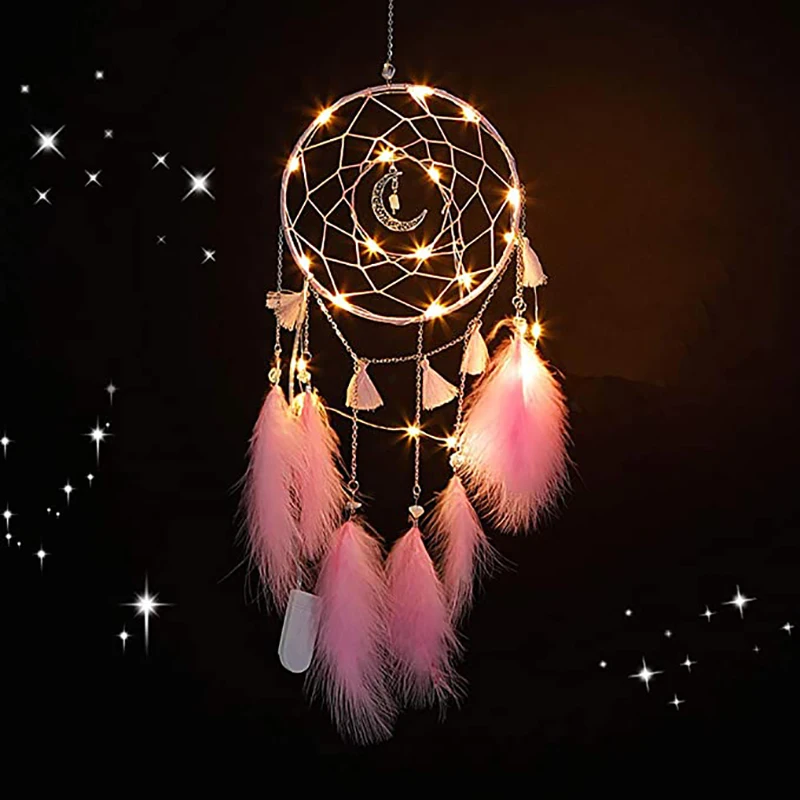 

Nice Dream LED Dream Catcher Handmade Feather Catchers Bedroom Wall Hanging Decoration Home Decor Wedding Ornaments Craft Gift