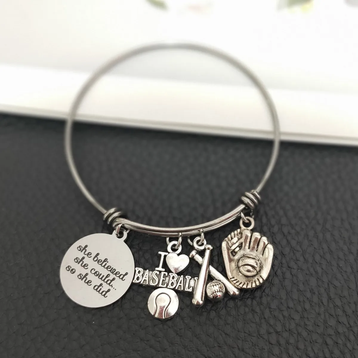 Вдохновение ювелирные изделия I Love Бейсбол Шарм Браслеты расширяемый