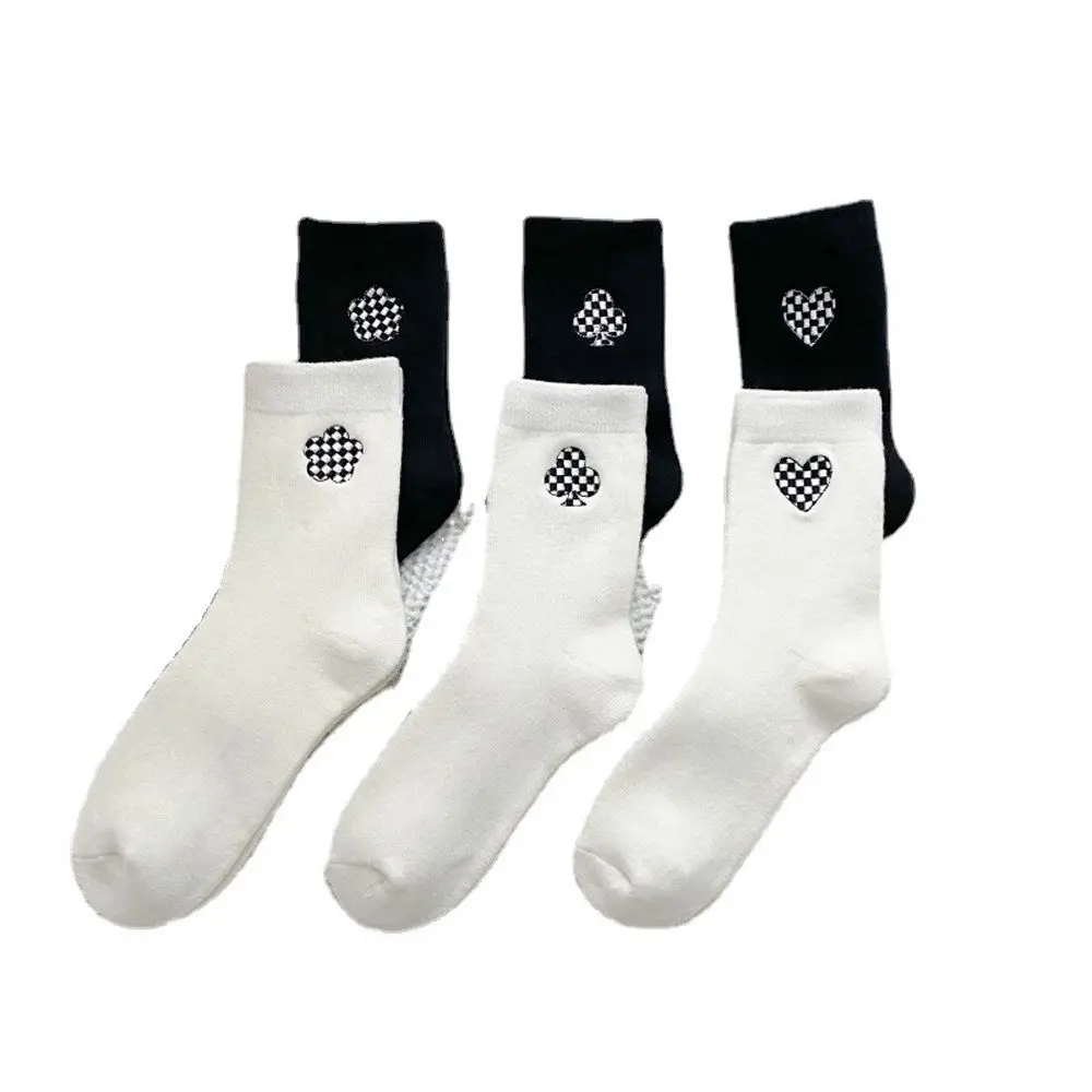 

New Sweet Embroidery Plaid Heart Flower Ankle Socks Trendy Lolita Girls Streetwear Breathable Cotton Socks For Women